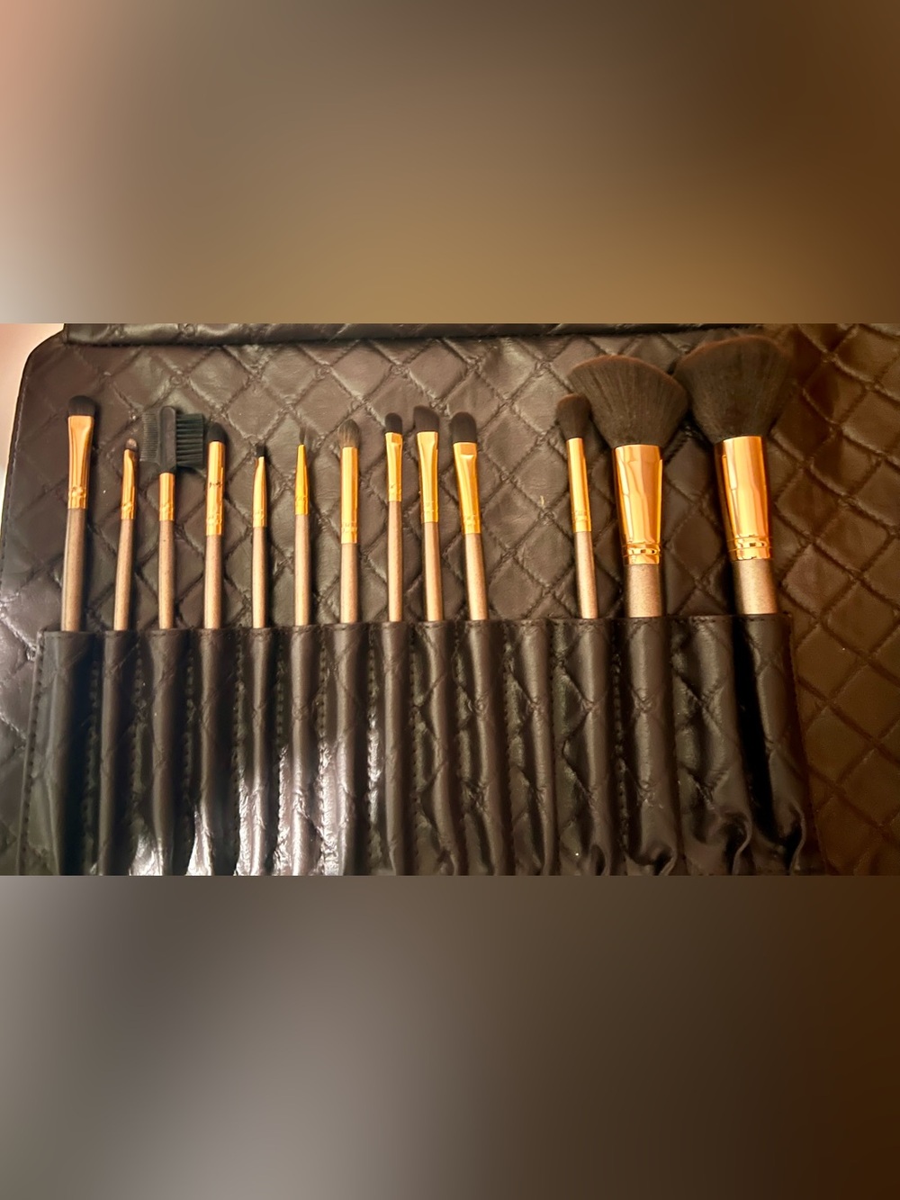 BH Cosmetics Brown and Gold 13-Piece Makeup Brush Set with Quilted Roll Case